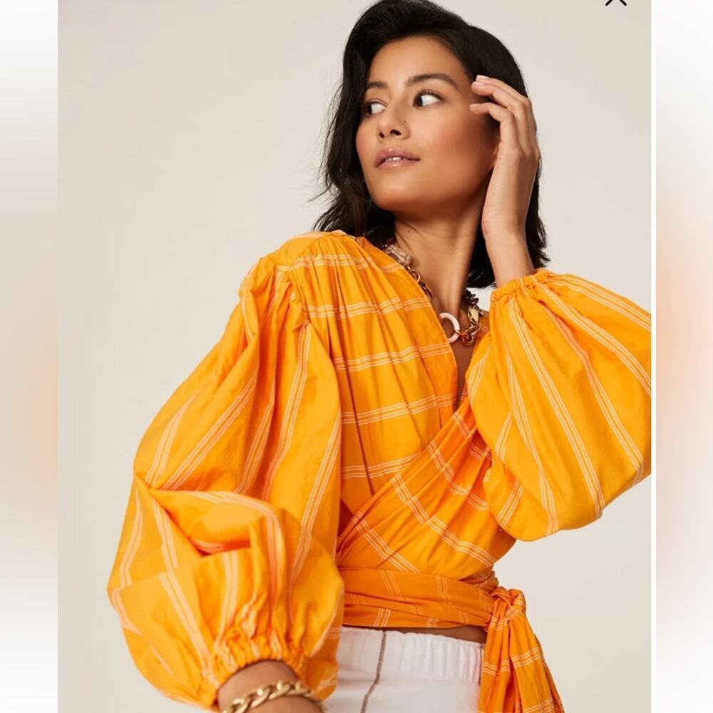 Acler Orange Balloon Sleeve Wrap Wyatt Blouse Size 2